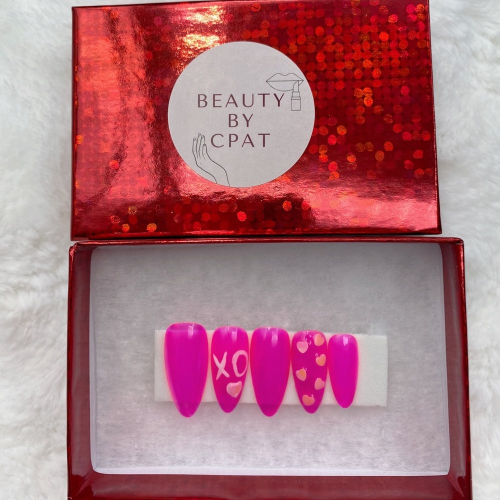 Valentines Day Xo Heart Jelly Pink Press On Nails